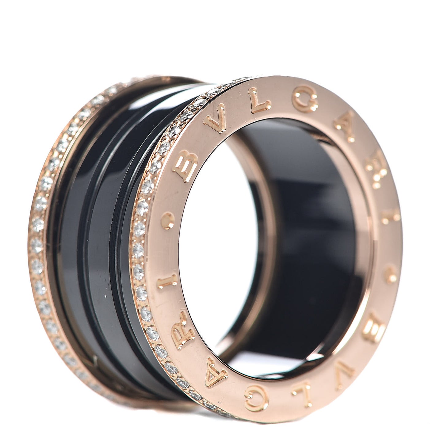 18K Rose Gold Black Ceramic Diamond B.Zero1 Four-Band Ring 51 5.75