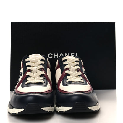 Chanel Calfskin CC Sneakers 38.5 Navy Blue White Light Burgundy 9 of 9