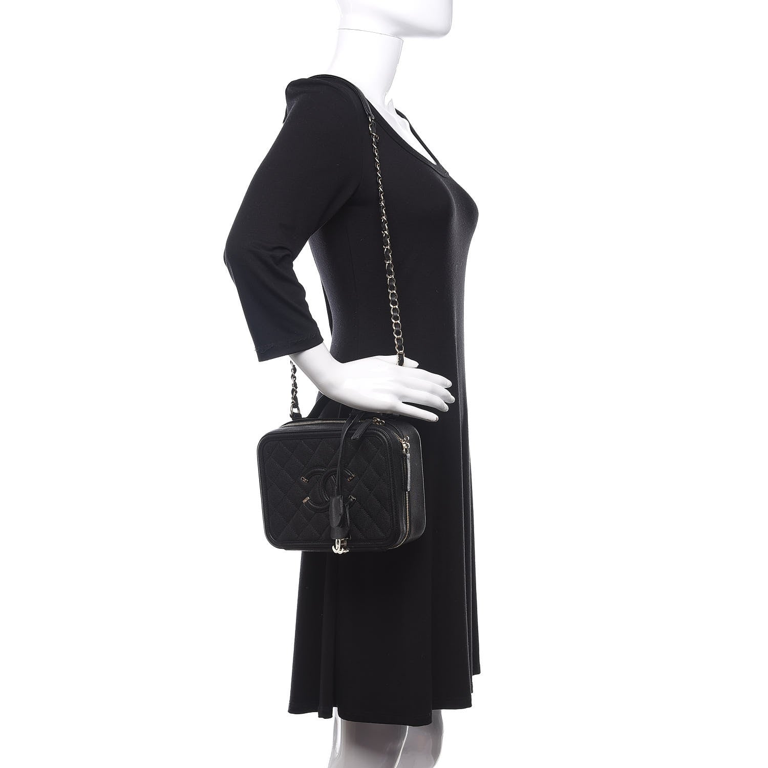 Chanel Caviar Quilted Large CC Filigree Vanity Case Black 2 of 12
