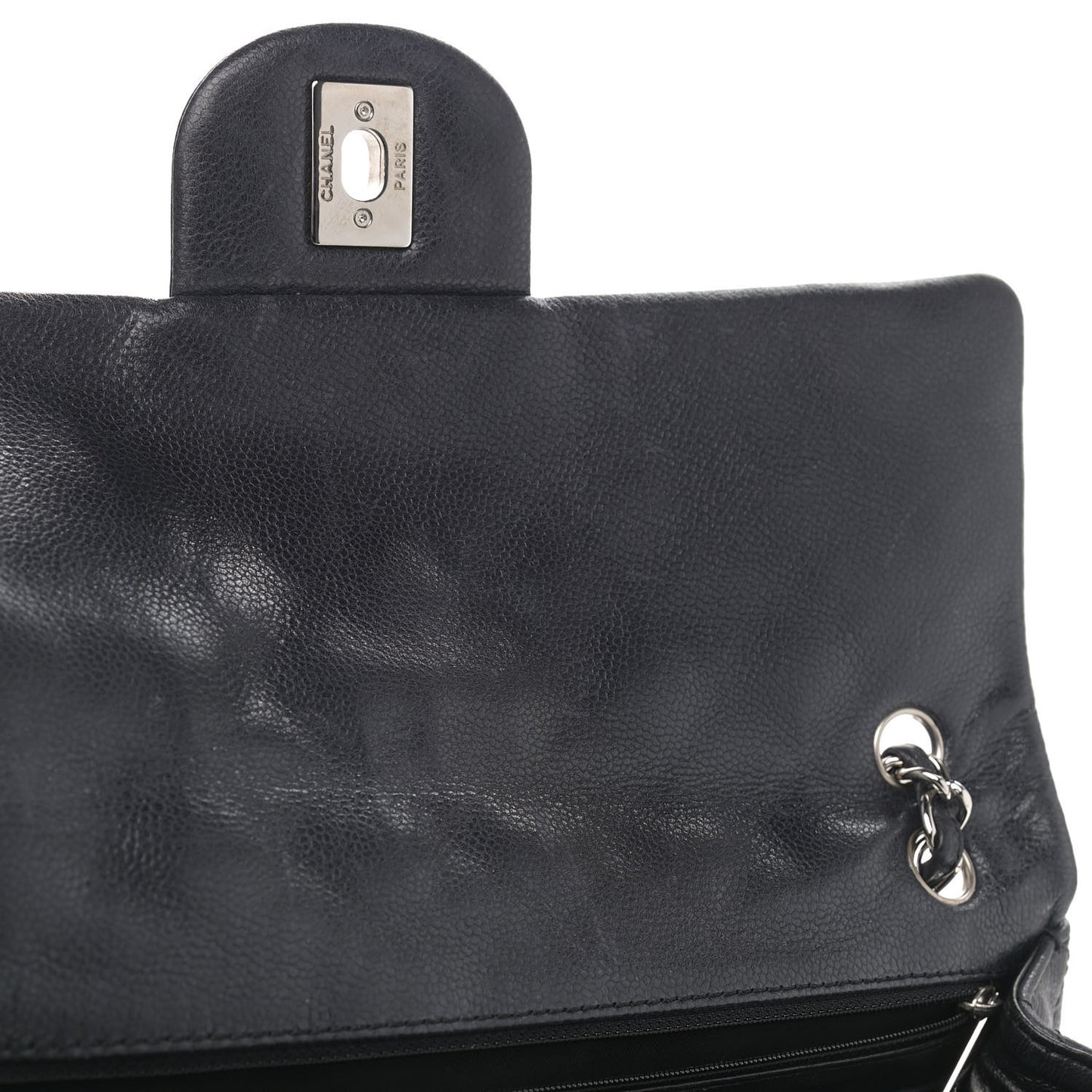 Washed Caviar Quilted Maxi Single Flap Black