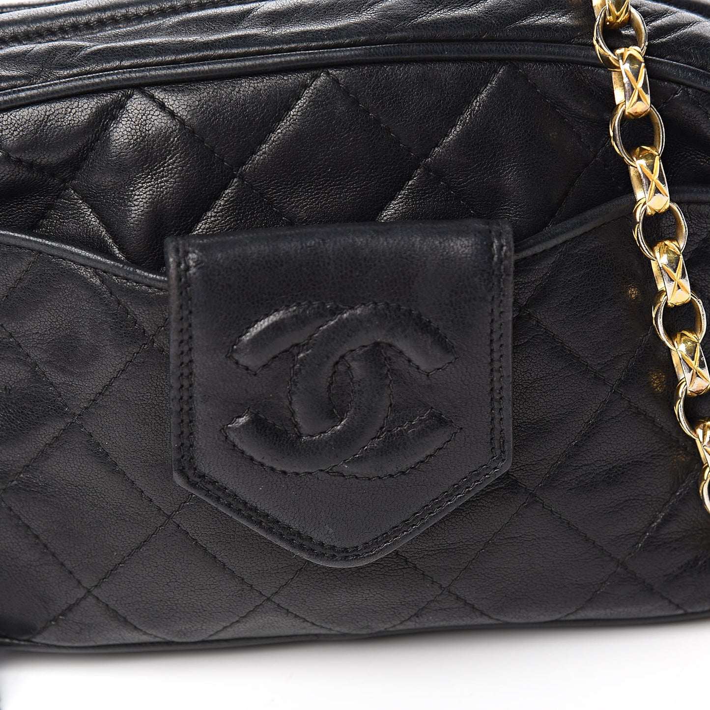 Lambskin Quilted Tassel Camera Case Black