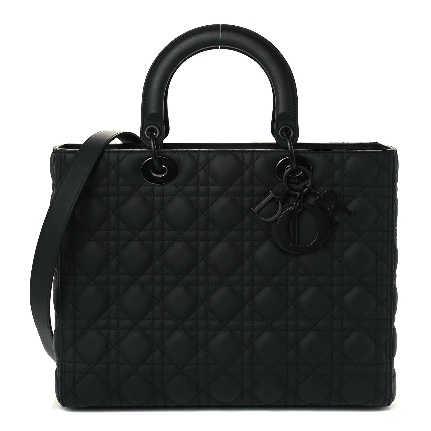 Ultra Matte Calfskin Cannage Large Lady Dior Black
