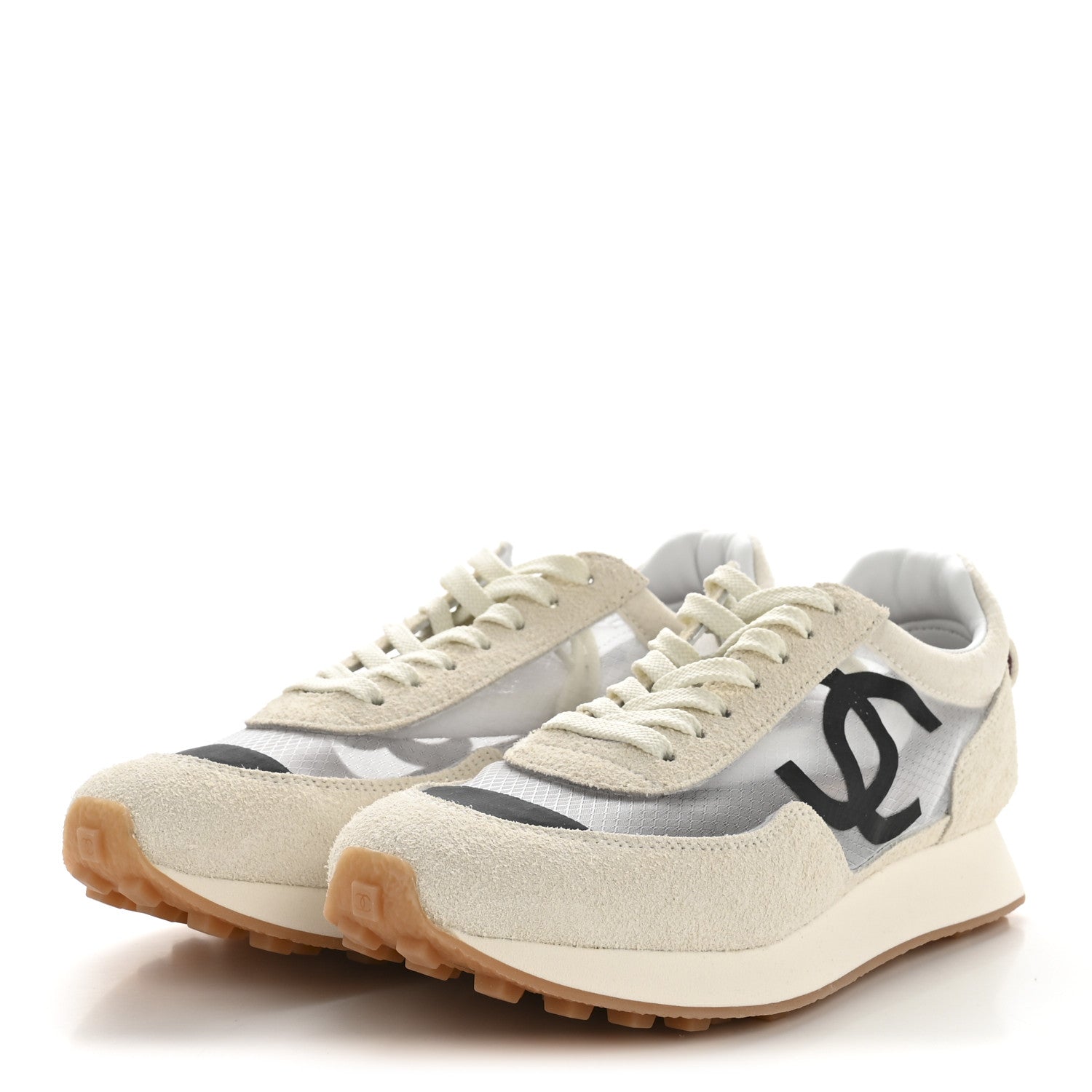 Chanel Mesh Suede Calfskin Womens CC Sneakers 39.5 White Black 4 of 9