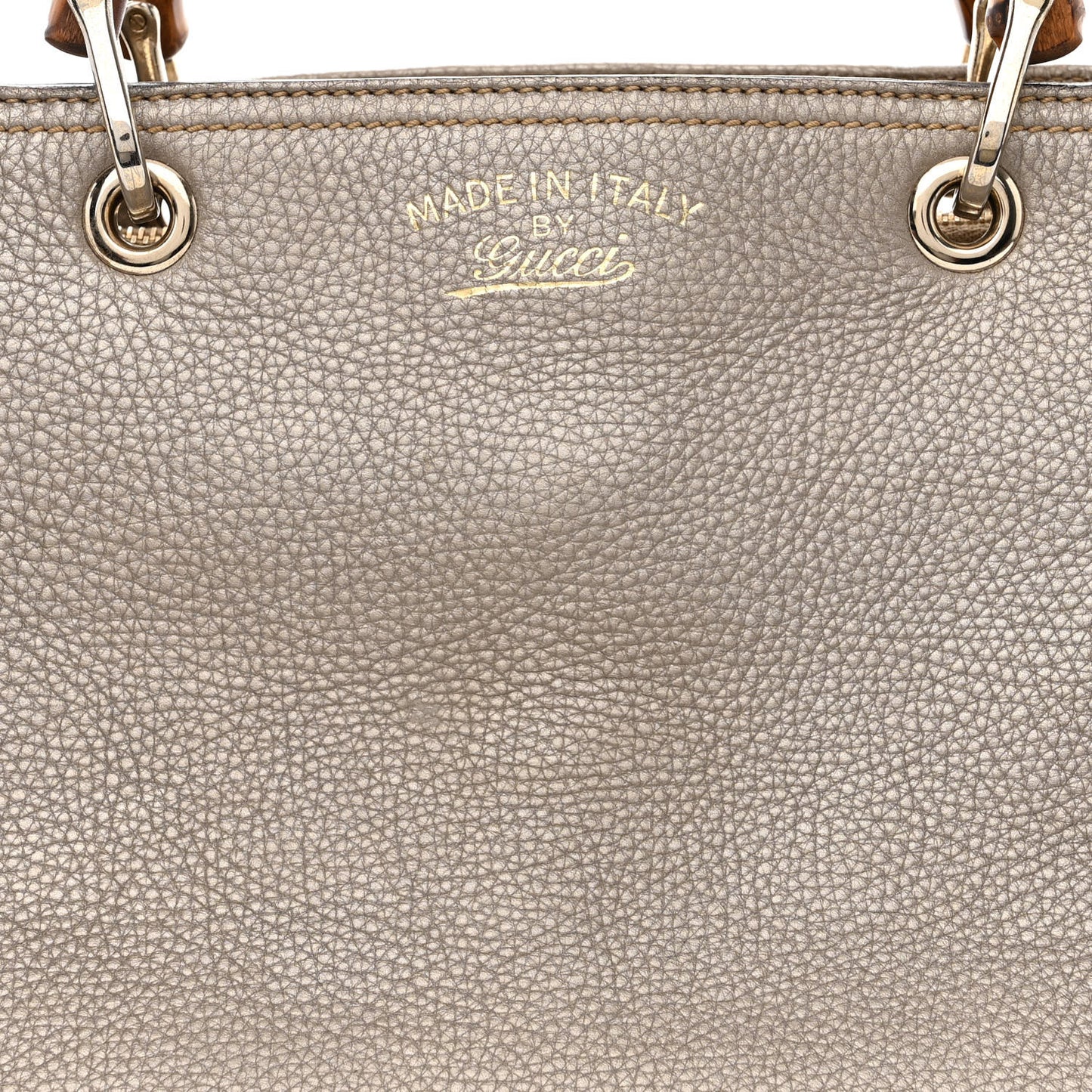 Metallic Pebbled Calfskin Medium Bamboo Shopper Tote Golden Beige