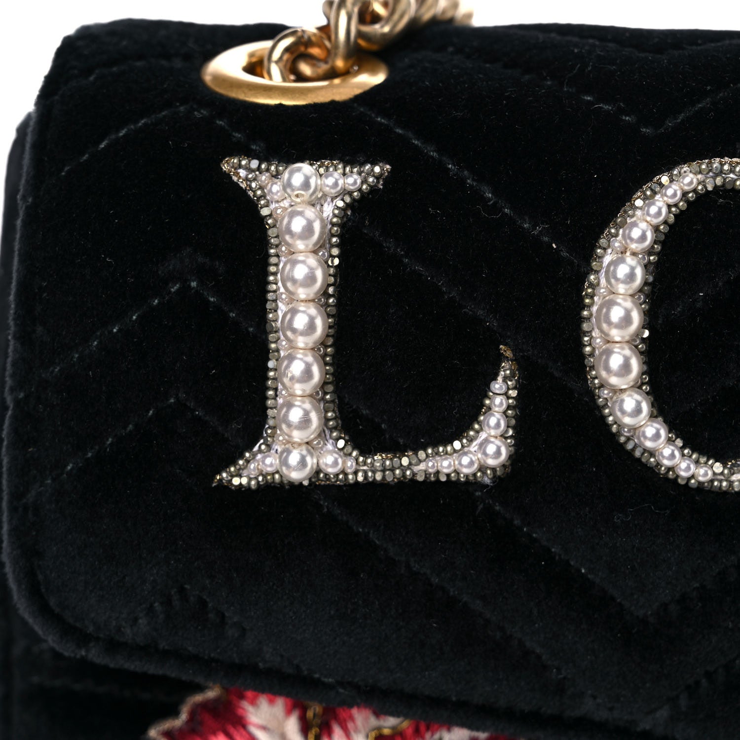 Gucci Velvet Matelasse Loved Embroidered Medium GG Marmont Shoulder Bag Black 14 of 16