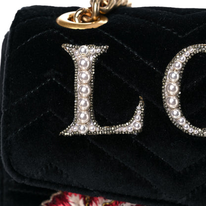 Gucci Velvet Matelasse Loved Embroidered Medium GG Marmont Shoulder Bag Black 14 of 16