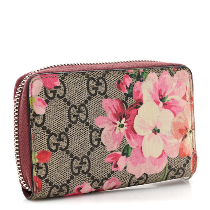 Gucci GG Supreme Monogram Blooms Zip Around Card Case Wallet Beige Multicolor Dry Rose 3 of 11