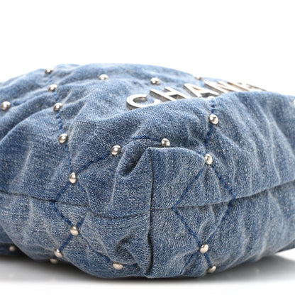 Chanel Washed Denim Quilted Studded Mini Chanel 22 Blue 9 of 10