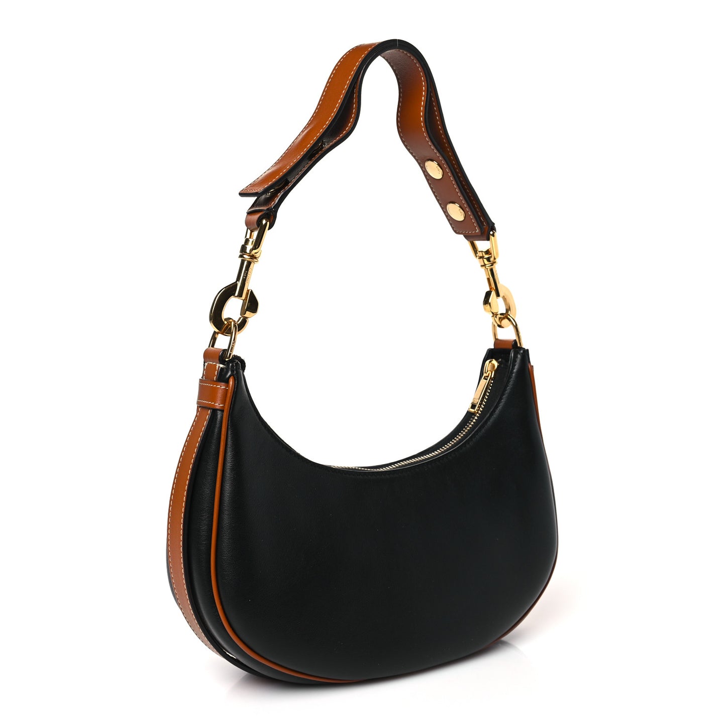 Smooth Calfskin Medium Strap Ava Shoulder Bag Black Tan