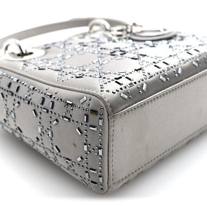 Christian Dior Satin Crystal Cannage Mini Lady Dior Gray 8 of 9