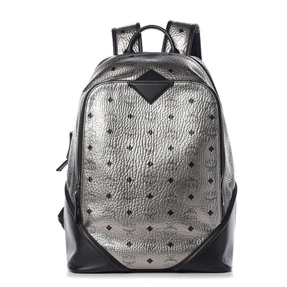 MCM Metallic Visetos Medium Duke Backpack Silver 1 of 10