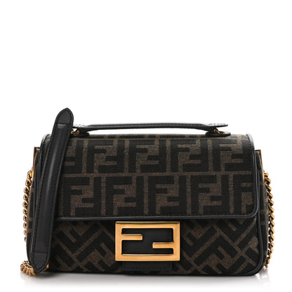 Fendi Fabric Jacquard FF 1974 Midi Chain Baguette Tobacco Moro 1 of 11