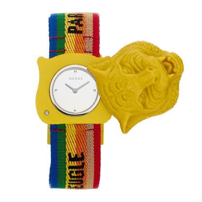 Gucci Stainless Steel Nylon 32mm Le Marche Des Merveilles Tiger Quartz Watch Yellow 2 of 5