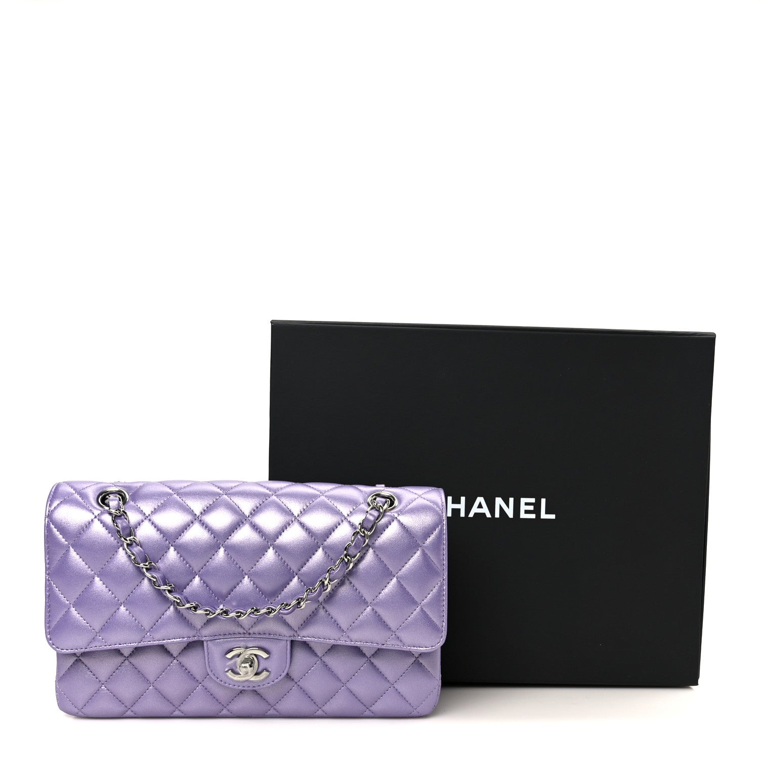Chanel Metallic Lambskin Quilted Medium Double Flap Purple 11 of 11