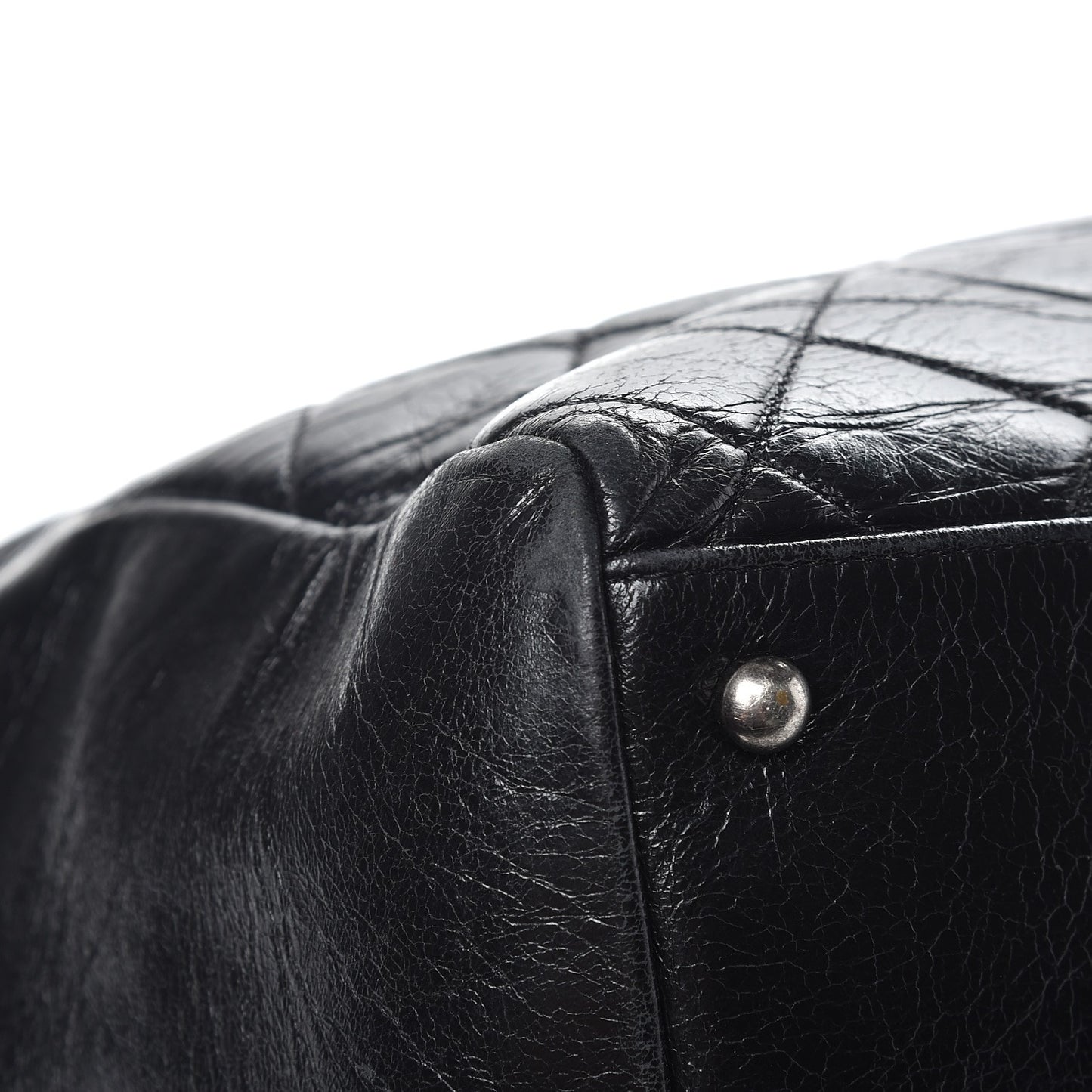 Glazed Calfskin Quilted Large Duo Color Tote Black