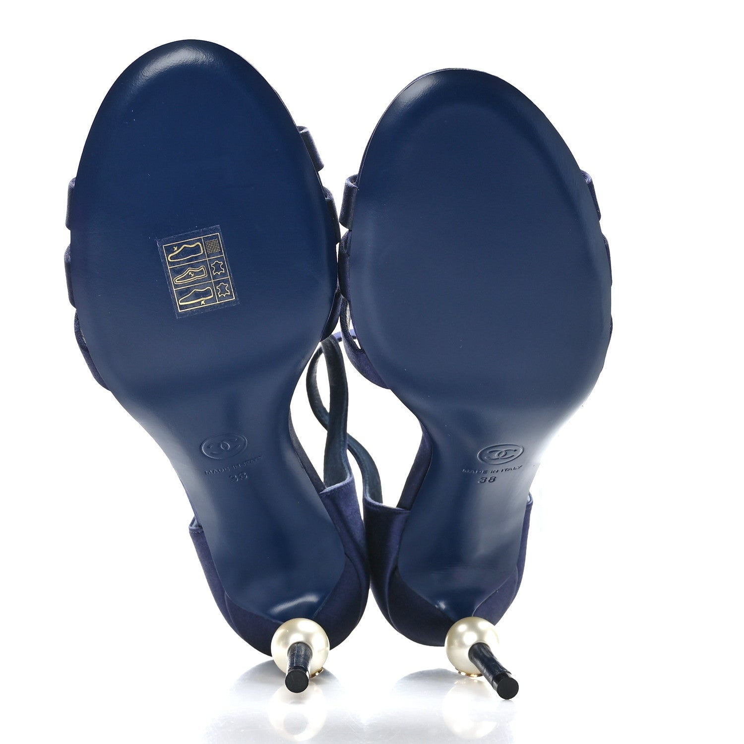 Chanel Satin Pearl Sandals 38 Dark Blue 5 of 9