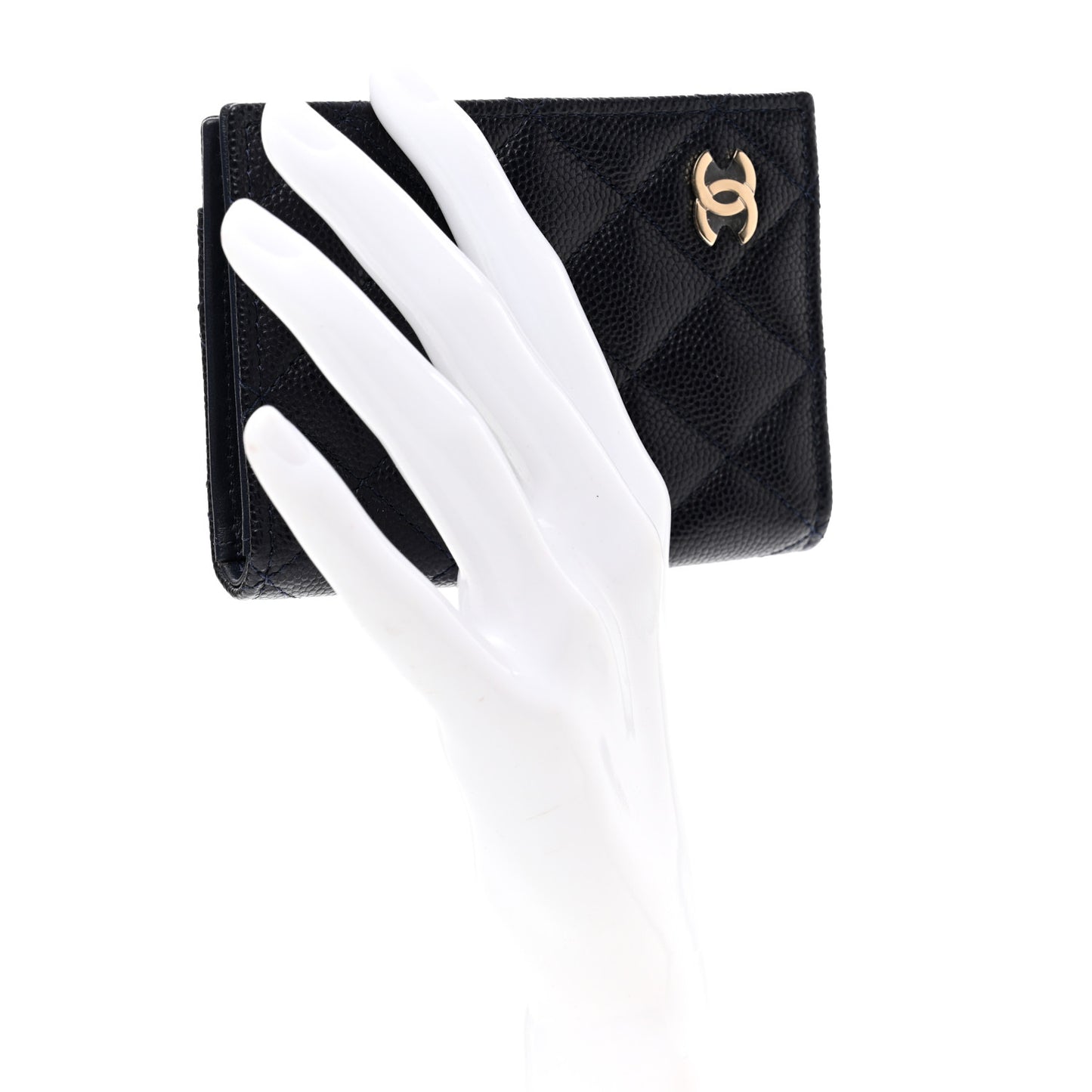 Caviar Quilted Card Holder Wallet Navy