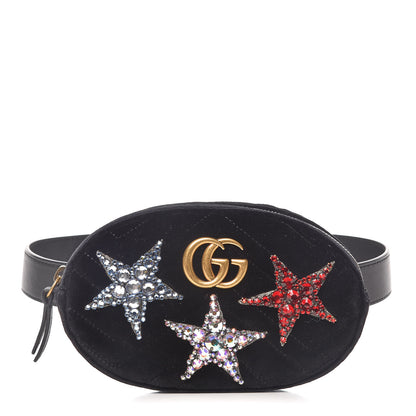 Gucci Velvet Matelasse Crystal Star GG Marmont Belt Bag 85 34 Black 1 of 9