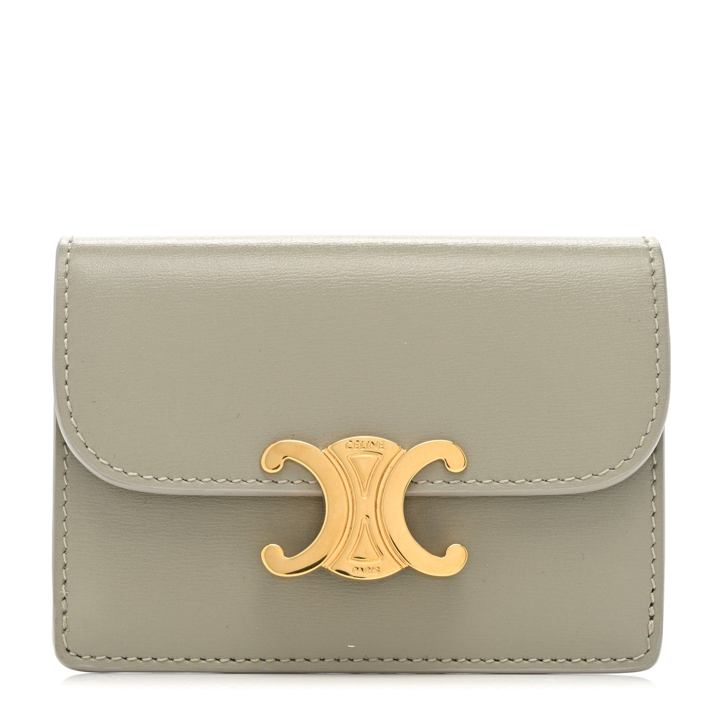 Shiny Calfskin Triomphe Flap Card Holder Green Clay