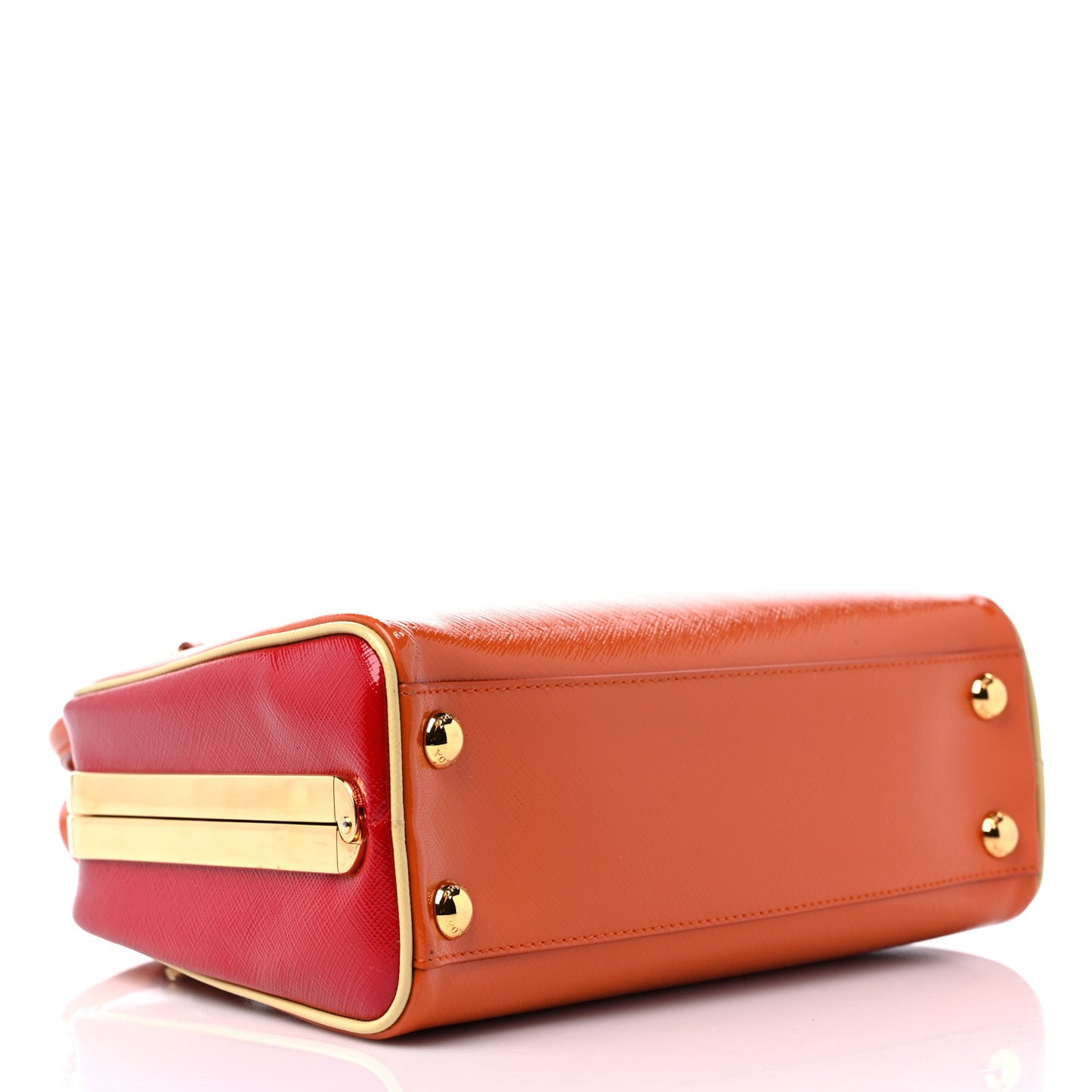 Saffiano Vernice Frame Top Bag Papaya Rosso White