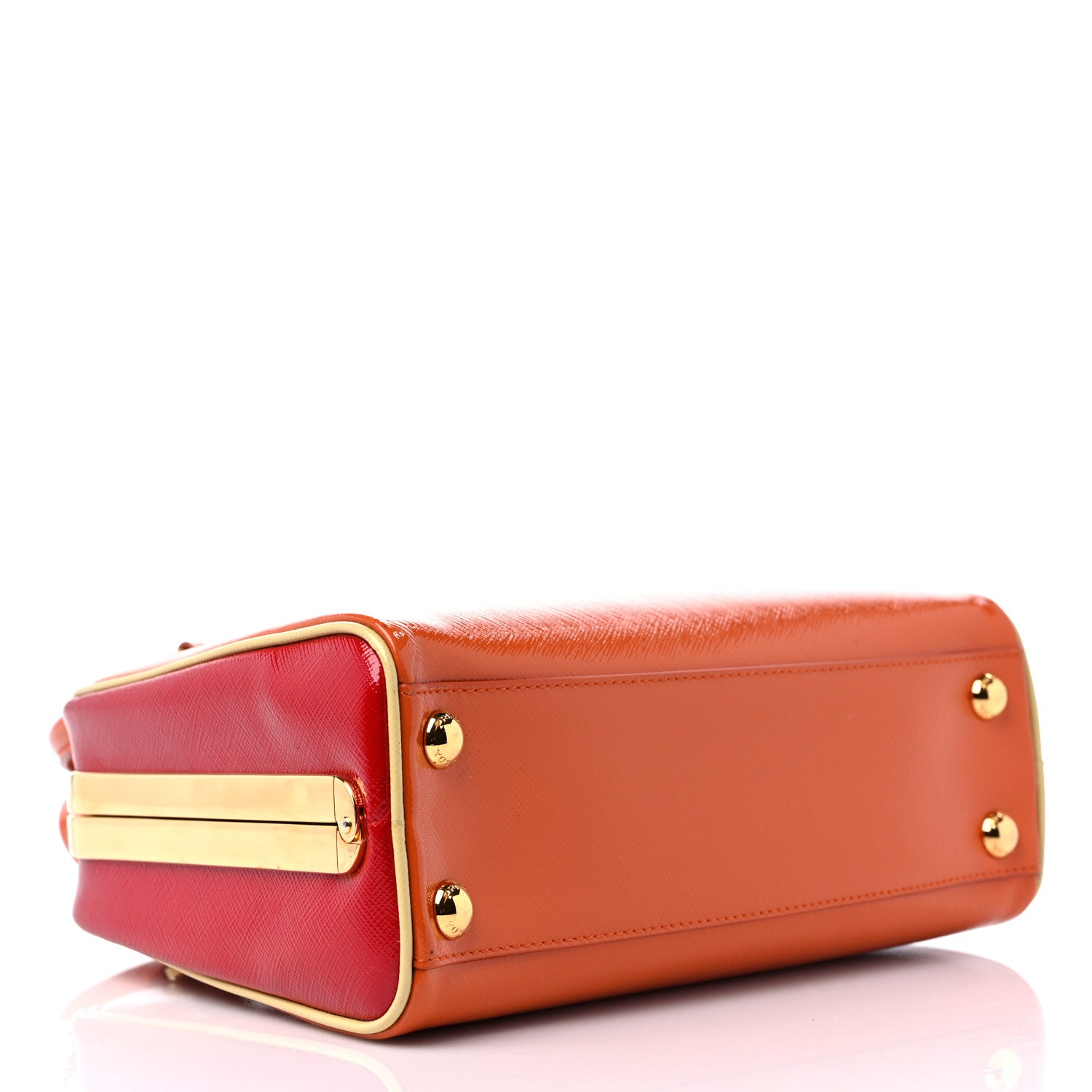 Prada Saffiano Vernice Frame Top Bag Papaya Rosso White 4 of 13