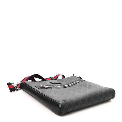 Gucci GG Supreme Monogram Appia Calfskin Web Flat Messenger Bag Black Grey 4 of 12