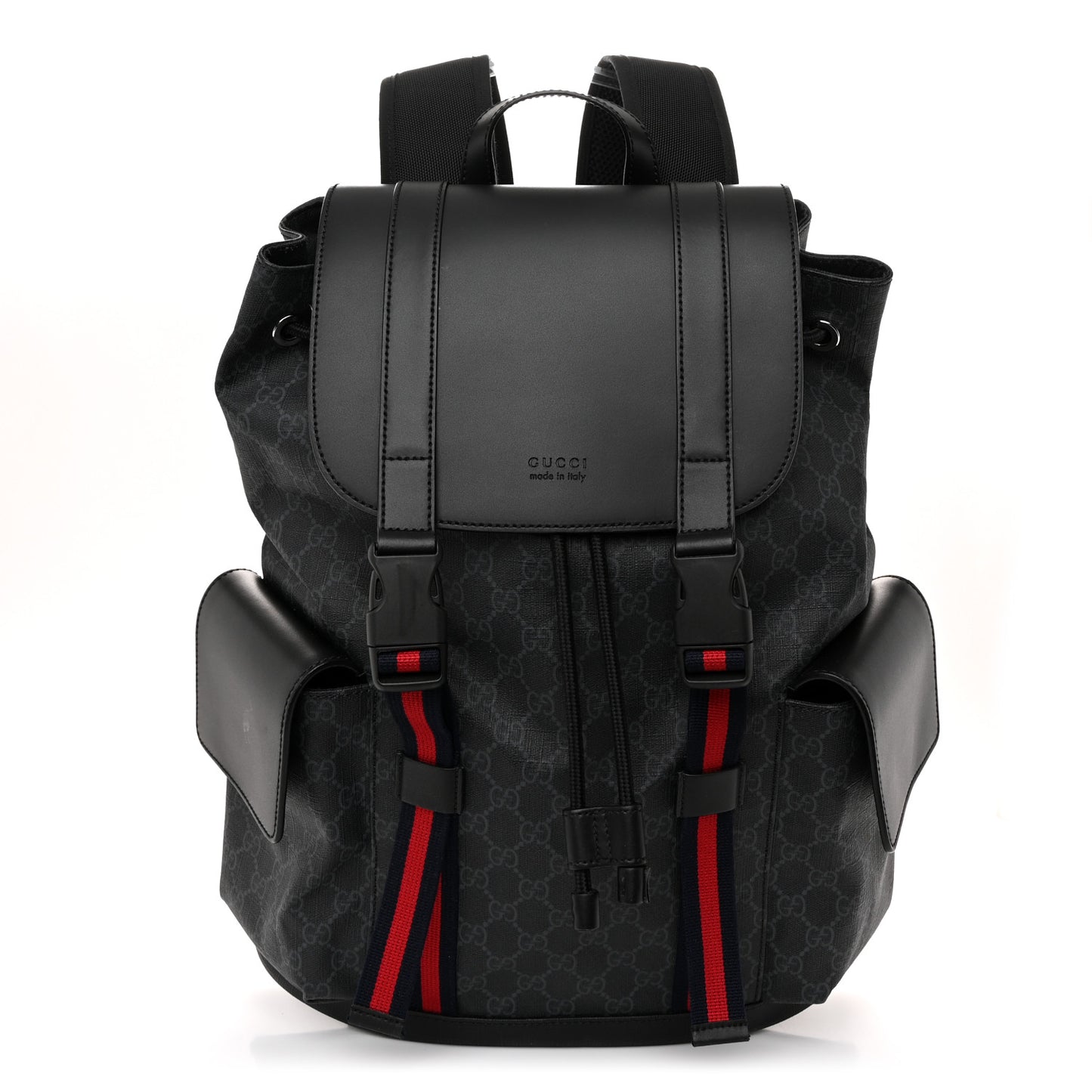 Soft GG Supreme Monogram Calfskin Web Double Buckle Backpack Black