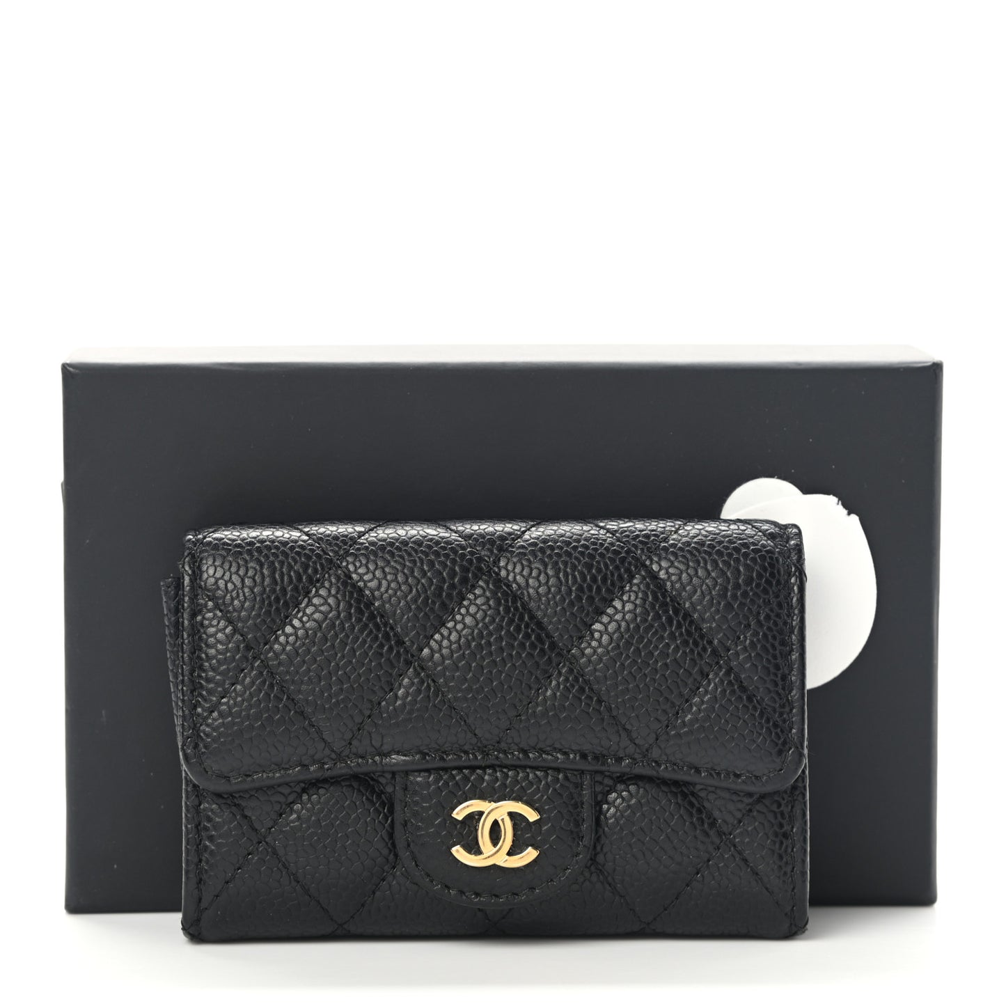 Caviar Quilted Flap Card Holder Black
