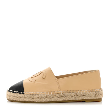 Chanel Lambskin CC Espadrilles 37 Beige Black 1 of 8
