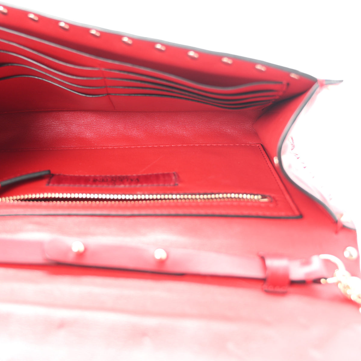 Valentino Garavani Lambskin Rockstud Spike Wallet on Chain Red 5 of 9