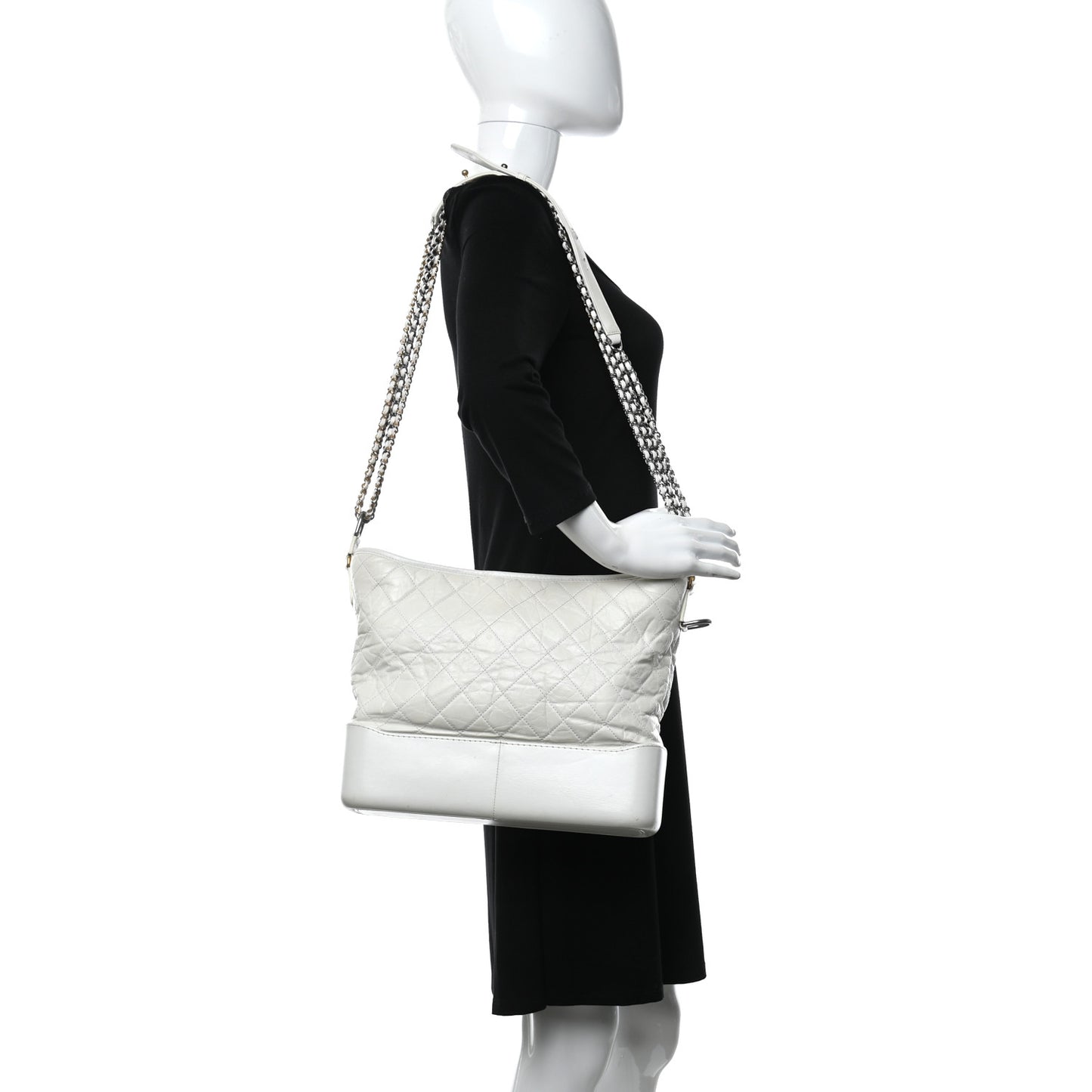 Aged Calfskin Quilted Large Gabrielle Hobo White