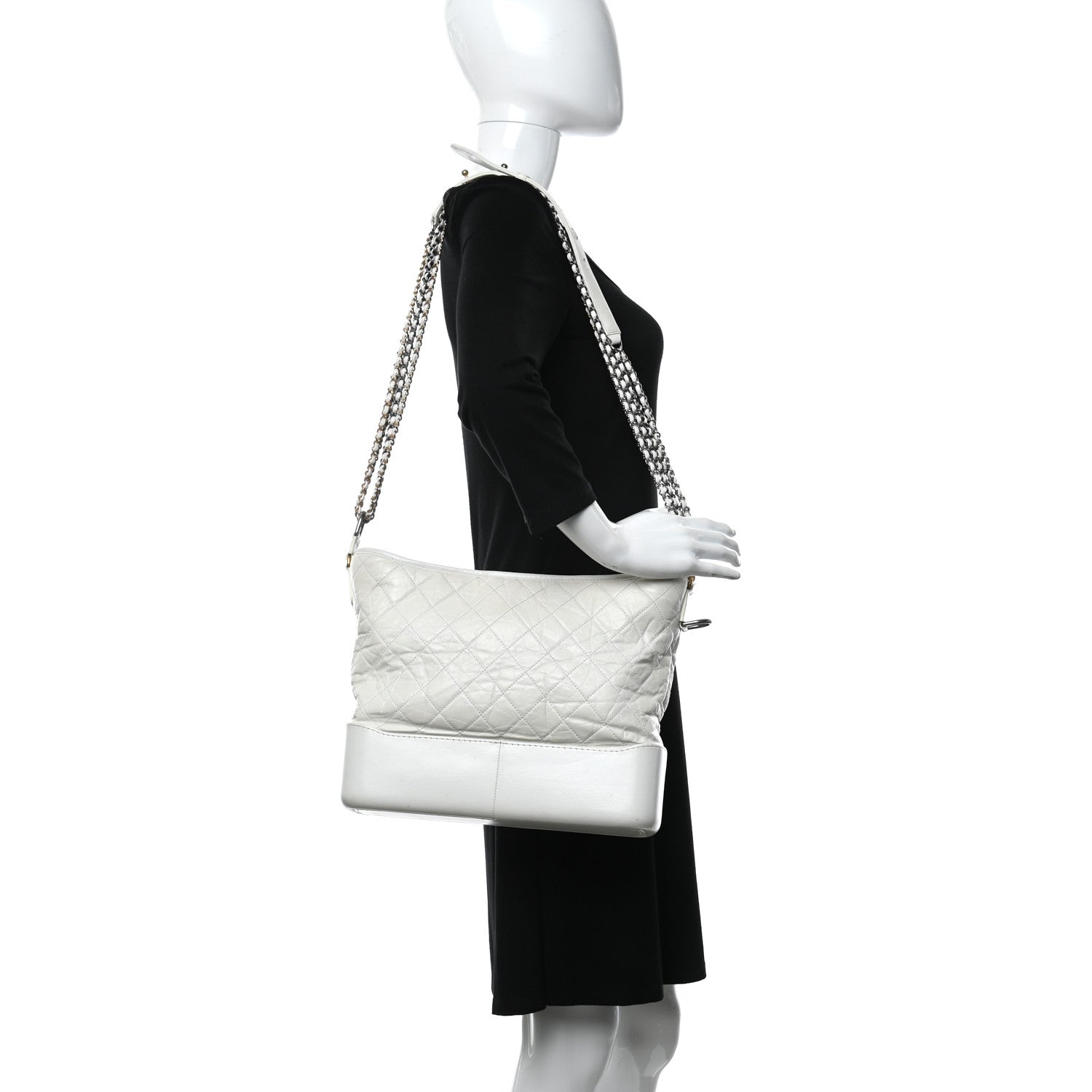 Chanel Aged Calfskin Quilted Large Gabrielle Hobo White 2 of 12
