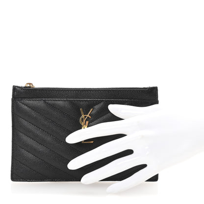 Saint Laurent Grain De Poudre Chevron Monogram Bill Pouch Black 2 of 8