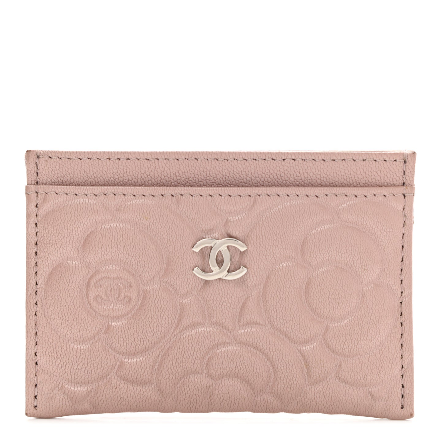 Goatskin Camellia Embossed Card Holder Light Pink
