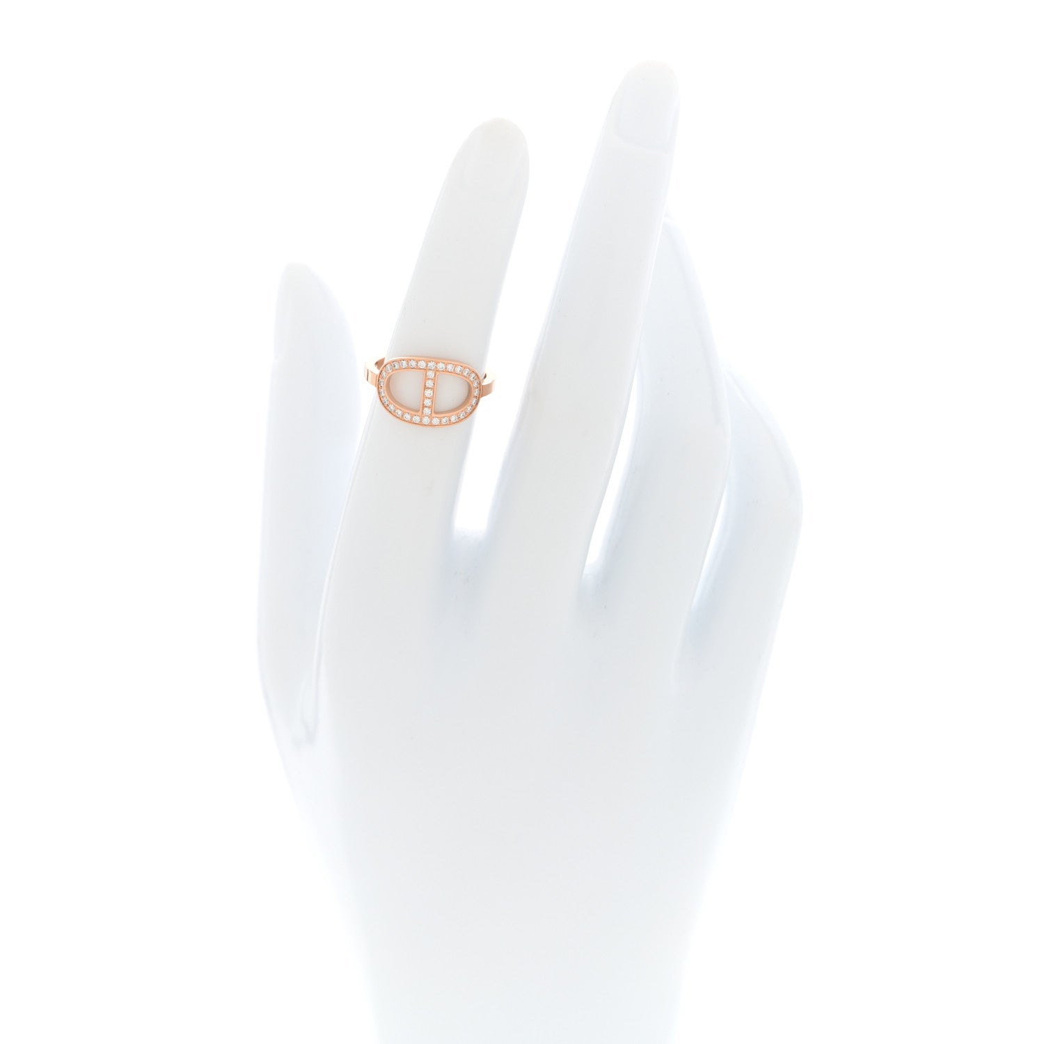 Hermes 18K Rose Gold Diamond MM Chaine d'Ancre Contour Ring 49 5 2 of 4