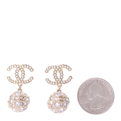 Chanel Crystal Pearl CC Drop Earrings Gold Pearly White 2 of 4