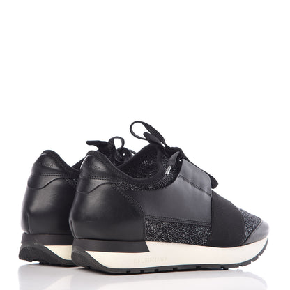 Balenciaga Mesh Lurex Calfskin Womens Race Runner Sneakers 36 Black 4 of 8