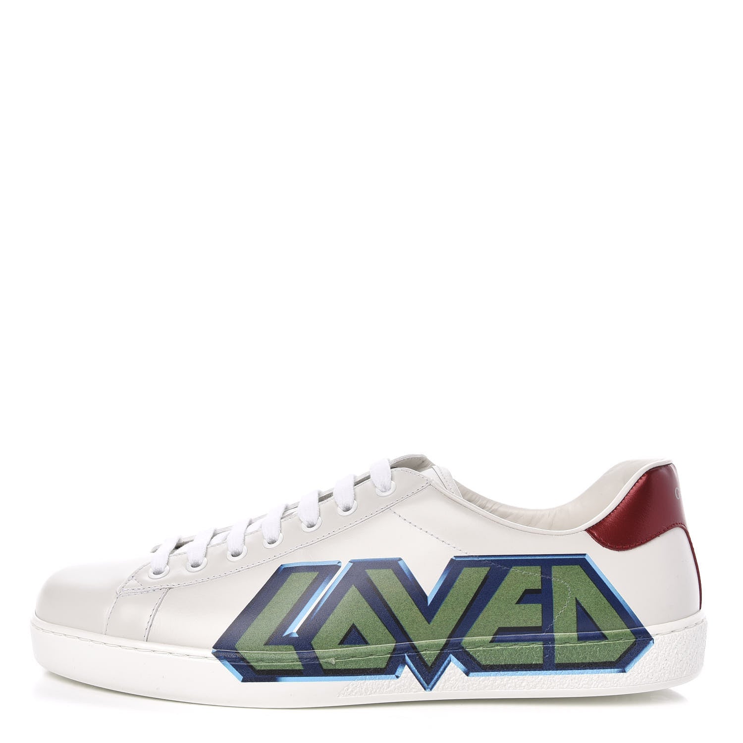Gucci Calfskin Nappa LOVED Print Mens Ace Sneakers 9.5 White Red Flame Green 1 of 9