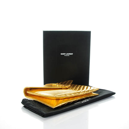 Saint Laurent Metallic Lambskin Matelasse Chevron Medium Monogram Satchel Gold 4 of 8