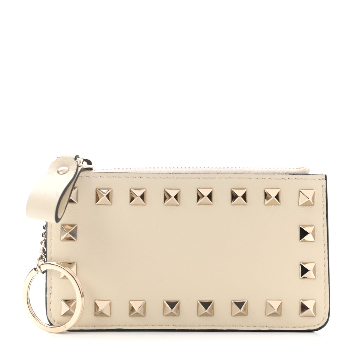 Vitello Rockstud Key Coin Case Card Holder Cream