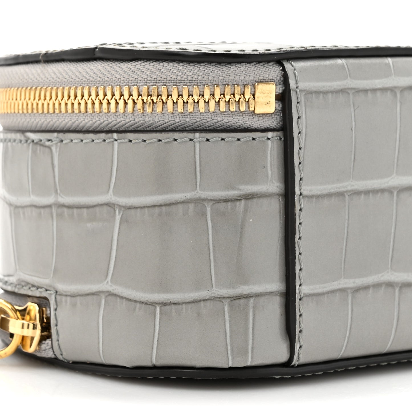 Calfskin Crocodile Embossed Mini C Vanity Bag Stormy Grey