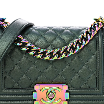 Chanel Iridescent Goatskin Quilted Small Boy Flap Green 8 of 11