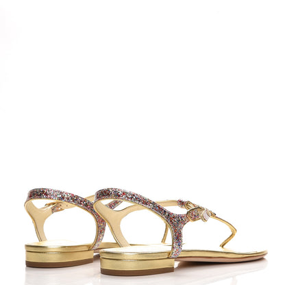 Chanel Metallic Lambskin Glitter Gripoix CC Sandals 38 Gold 4 of 7