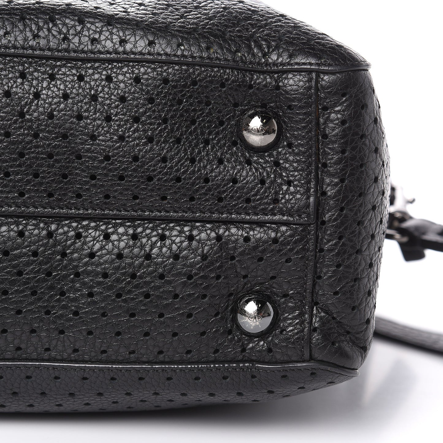 Calfskin Perforated Rockstud Large Travel Briefcase Black