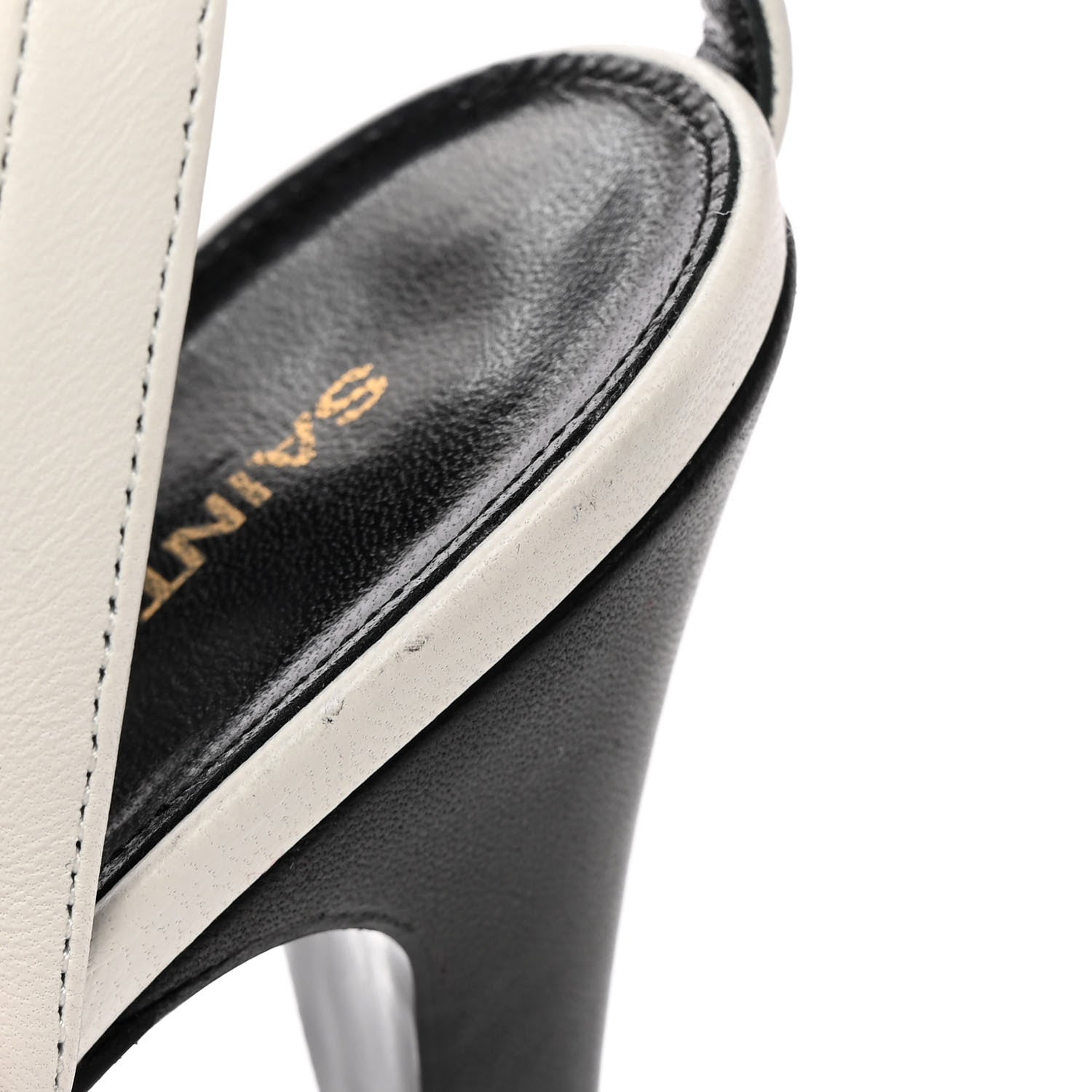 Saint Laurent Calfskin Tribute 105 Open Toe Platform Sandals 38.5 White Black 15 of 16