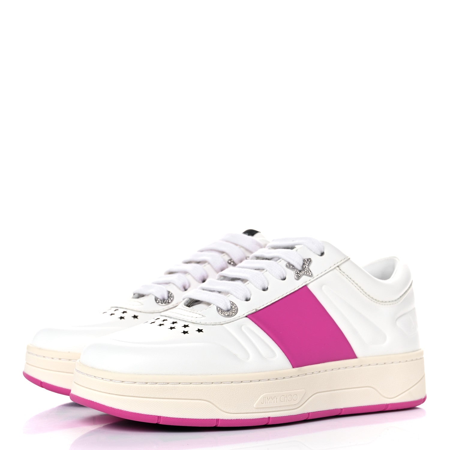 Jimmy Choo Calfskin Vinyl Striped Hawaii Flatform Sneakers 35.5 White Fuchsia 3 of 8