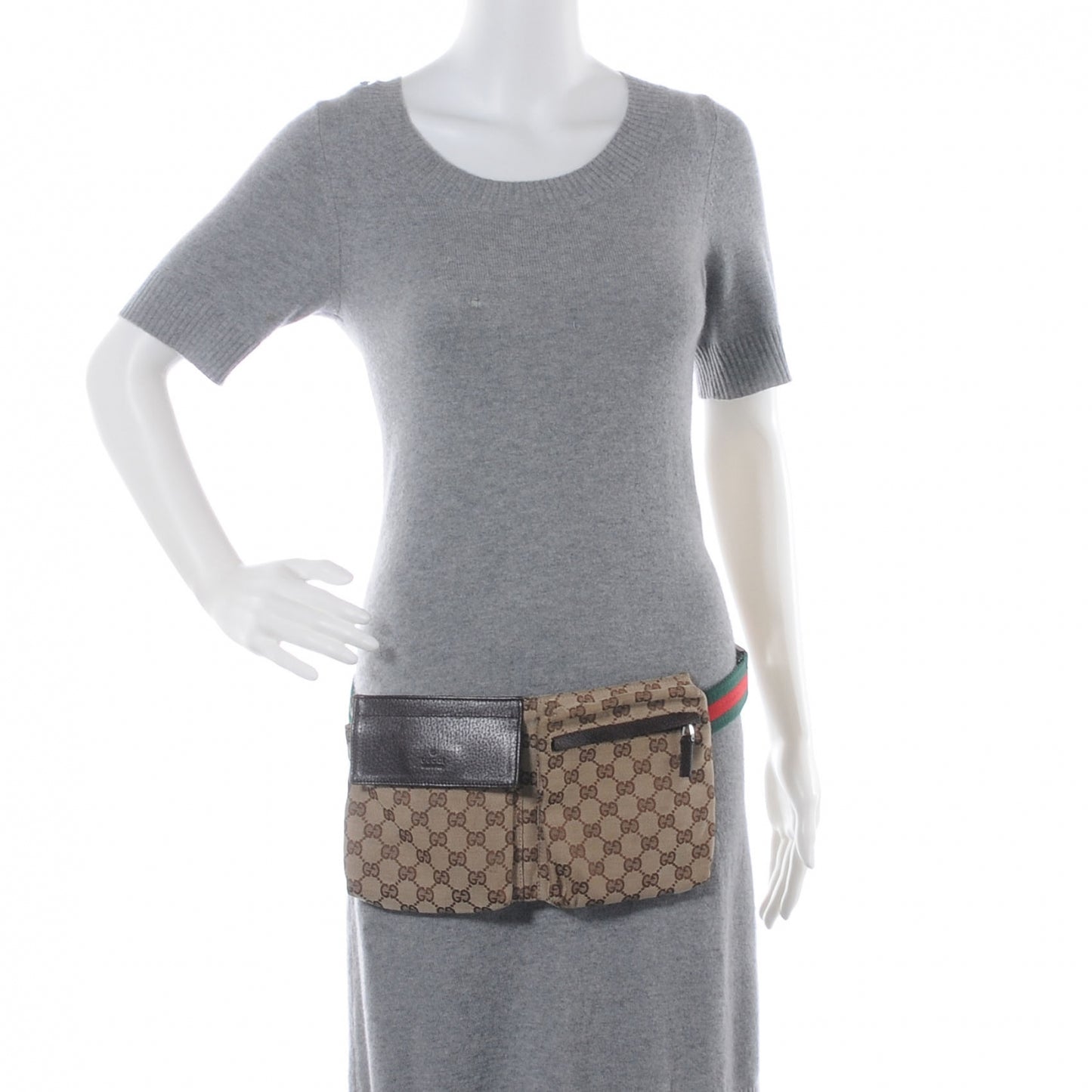 GG Monogram Web Double Pocket Belt Bag Ebony
