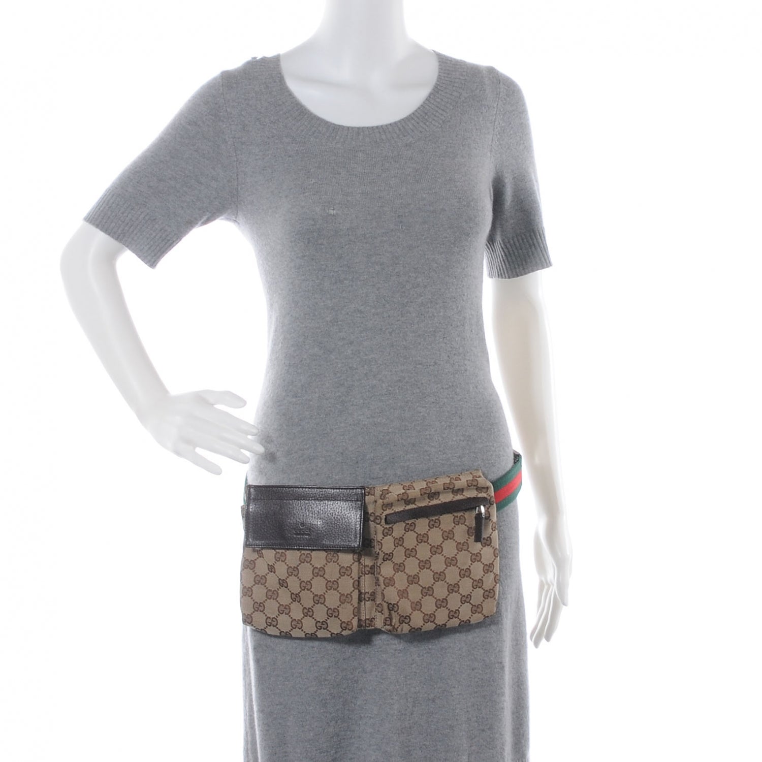 Gucci GG Monogram Web Double Pocket Belt Bag Ebony 2 of 8