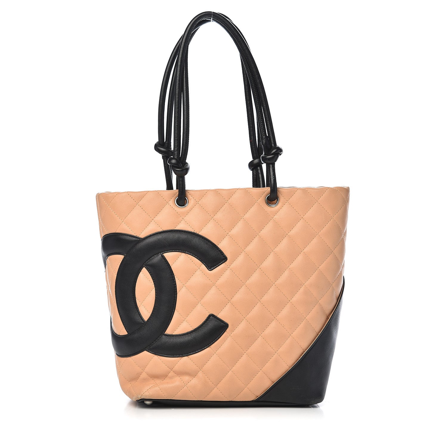 Calfskin Quilted Medium Cambon Tote Beige Black