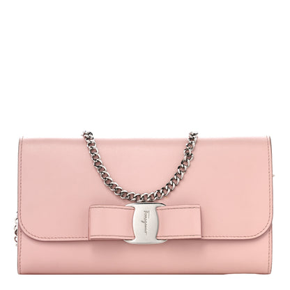 Salvatore Ferragamo Calfskin Vara Bow Chain Flap Crossbody Pink 1 of 10